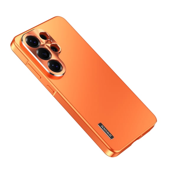 TECH CIRCLE for Samsung Galaxy S26 Metal Brushed Matte Frosted Luxury Case Men Women Girls Shockproof Non-Slip Lightweight Anti-Scratch Cover with Camera Lens Protection,Orange