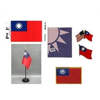 Taiwan Heritage Flag Pack - Includes a Taiwanese 3x5' Flag, Vinyl Flag Decal, One Single & One Double Friendship Flag Lapel Pin, Miniature Desk Flag with Stand & One Iron-On Flag Patch