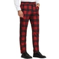 thumbnail image 4 of INSPIRE CHIC Pantalon pour Homme à Carreaux, devant Plat, Taille Élastique, Pantalon à Boutons 32 Rouge, 4 of 7
