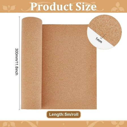 5.4 Yards Cork Roll 11.8 Inches Wide Natural Corkboard for Wall Decoration Bulletin Board Non-Adhesive Cork Material DIY Crafts Supplies 1mm Thick