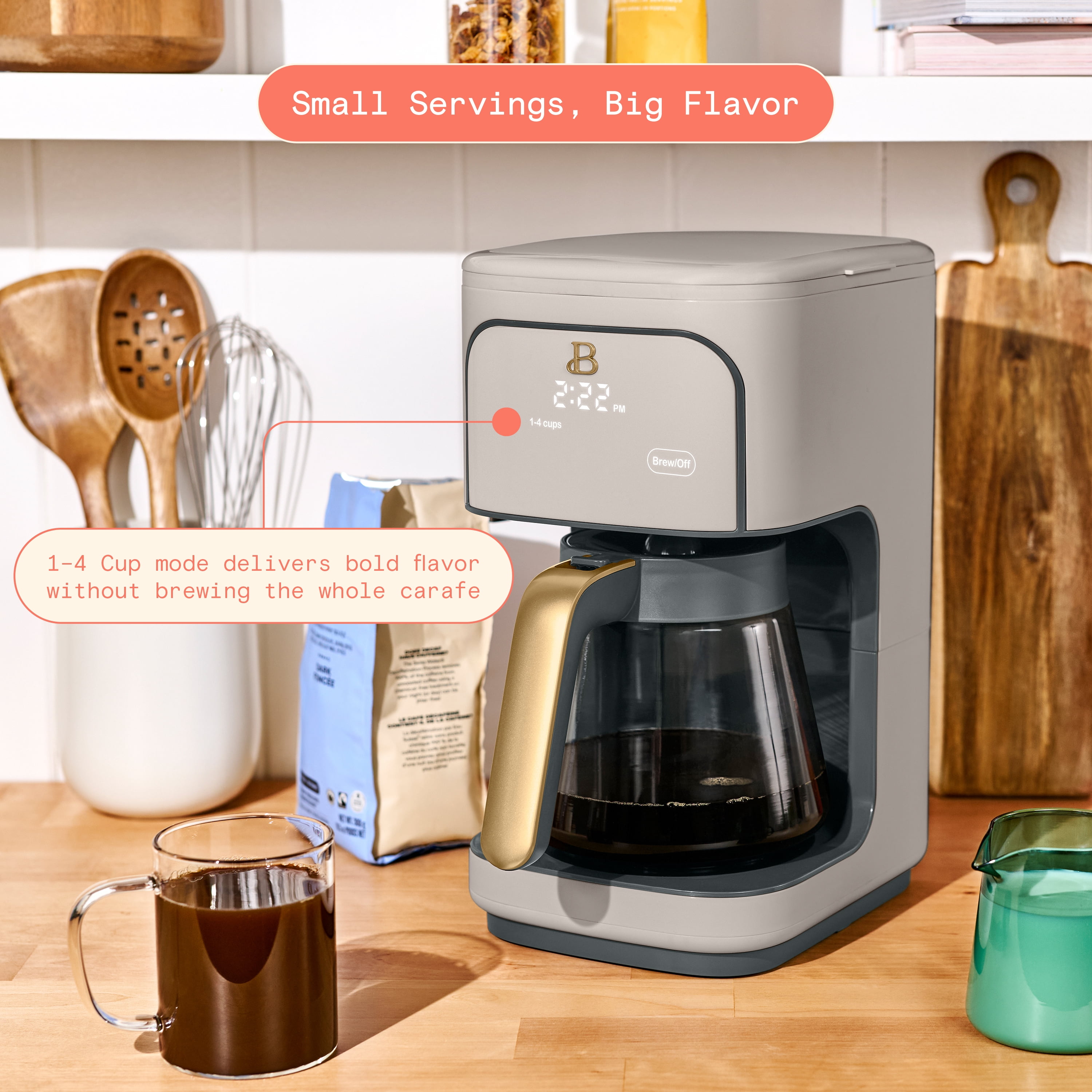 Beautiful 12 cup Programmable Coffee Maker, Porcini Taupe by Drew Barrymore