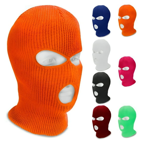 TELOLY 3-Hole Full Face Cover Ski Balaclava Mask Knitted Hat for Men Women, Orange