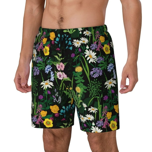 Balery Chamomile Bañador para hombre, shorts de playa de secado rápido con entrepierna y forro de compresión-Small