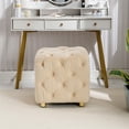 thumbnail image 3 of Multi-Functional Square Foot Stool, Modern Velvet Upholstered Ottoman with Wooden Frame, Dressing Makeup Chair for Living Room, Bedroom, Entrance, Beige, 3 of 7