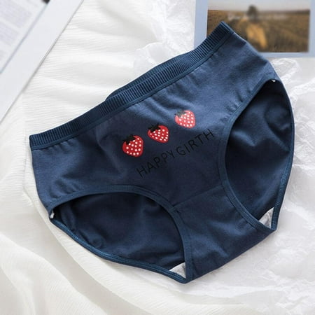 

Cotton Panties Mid Waist Bag Hip Girl Student Briefs Striped Strawberry