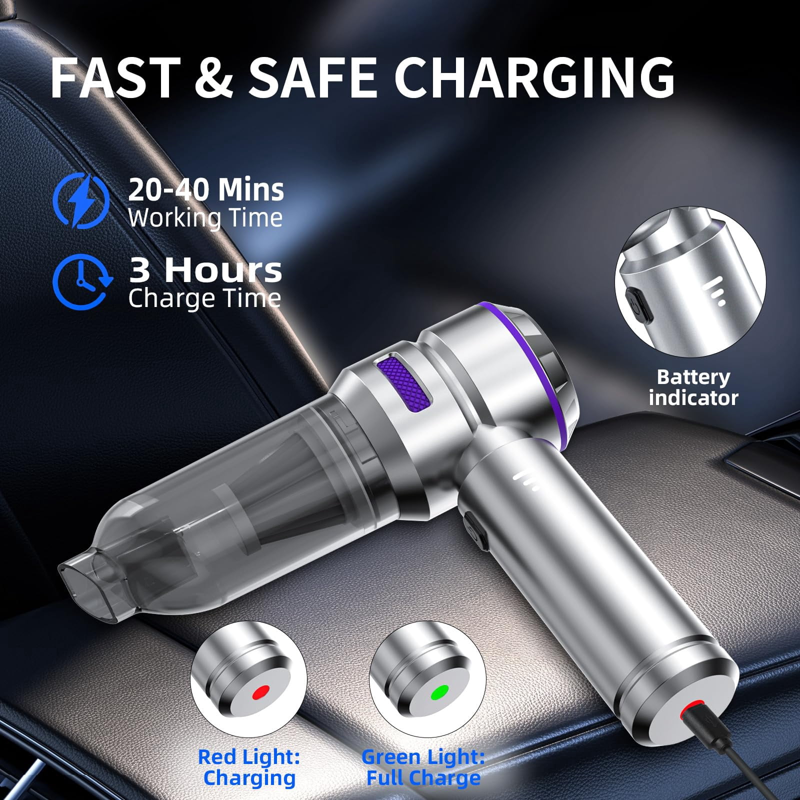 Godboat Portable Cordless Car Vacuum Cleaner, High Power 22000PA Car Vacuums 4 in 1 Compressed Air Duster & Air Blower & Pump Hand Held Vacuum with Brushless Motor for Cars Home Office