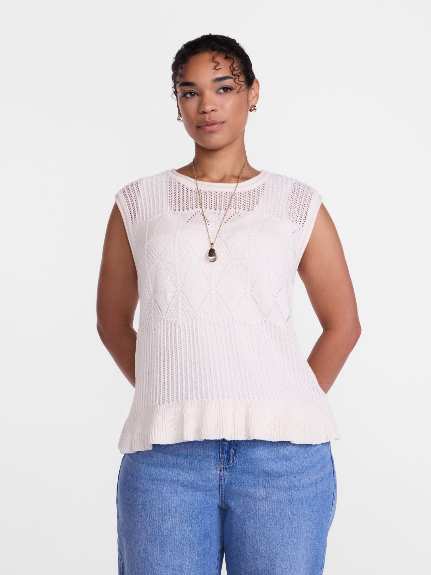 Scenario Women's Texture Peplum Tank Sweater, Lightweight, Sizes XS-XXXL