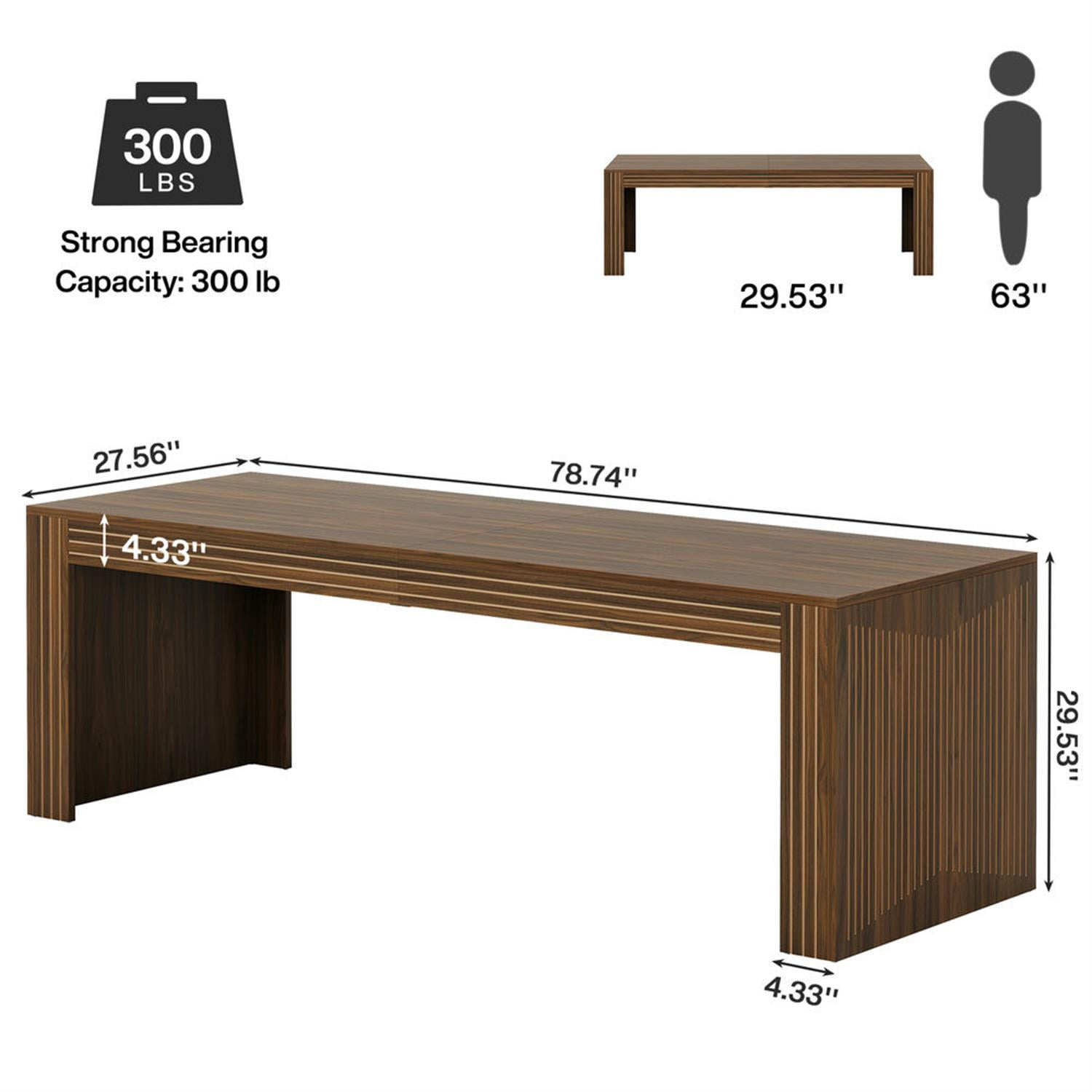 Demi Bonn 79" Two Person Wood Executive Computer Desk, Modern Duty Study Writing Gaming Table for Home Office, Rectangle Workstation, Brown