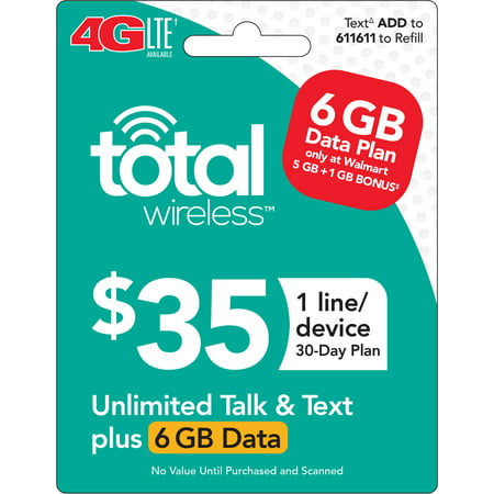 Total Wireless $35 30 Day Plan - Unlimited Talk and Text with 6GB of High Speed Data (Email