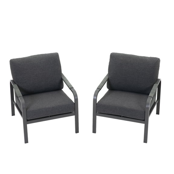 Set of 2 Aluminum Patio Armchairs, All-Weather Outdoor Sofa with Washable Thick Cushions, Grey, Perfect for Balconies, Decks, and Patios