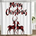 thumbnail image 3 of Red Black Buffalo Check Plaid Christmas Reindeer Merry Christmas Waterproof Fabric Bathroom White Shower Curtain 72"x72", 3 of 7