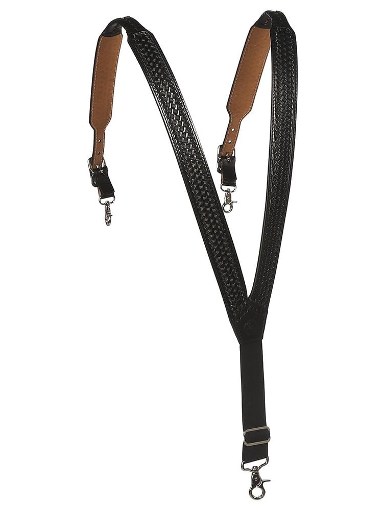 3 D Belt Company Size Large Mens Leather Hand Tooled Black Suspenders