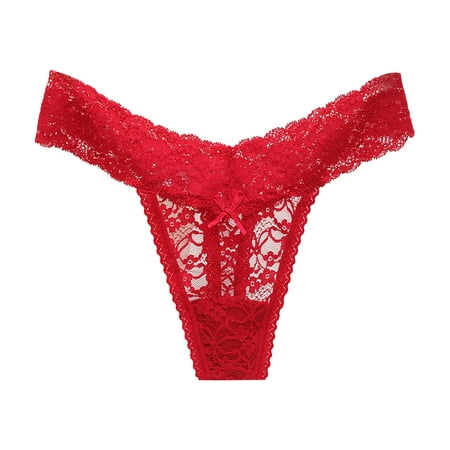 

BIZIZA T-Back Stretch G-String Thongs for Women Lace Sexy Panties Underwear Tangas Red XL
