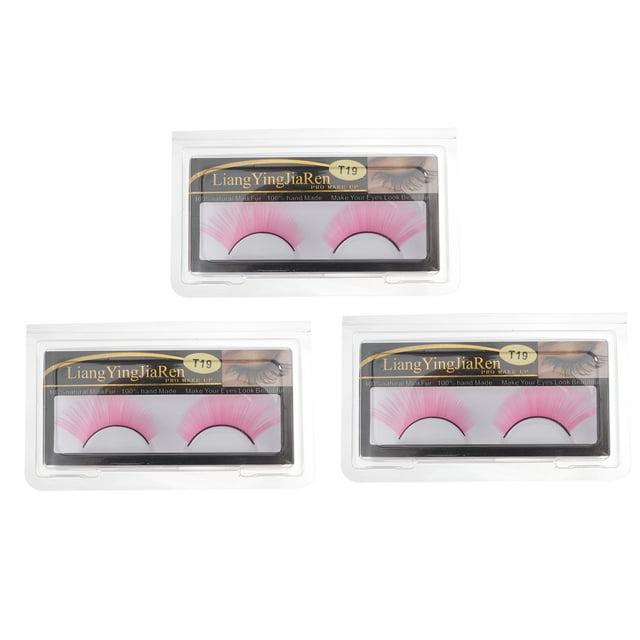 EeaseCA 3 Paires de Faux Cils Roses Brillants Bouclés Art Extension de Cils pour Halloween Performance Carnaval