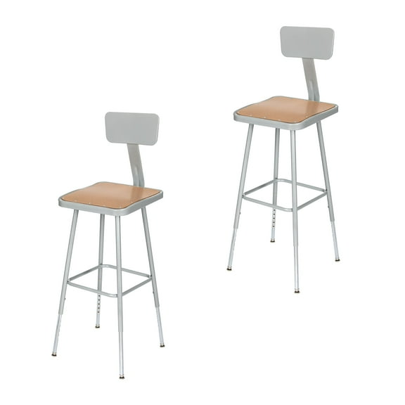 Hampden Furnishings Clint 25"-33" Adjustable Steel Science Stool with Back, Grey, 2 Pack