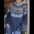 thumbnail image 4 of Suéter de Larga con Cuello Redondo para Mujer, Suéter Informal Estampado, Camisetas de Otoño 2025. Azul Oscuro XXXL, 4 of 10
