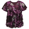 thumbnail image 1 of Women's Printed Mesh V-Neck Short Sleeve Ruffle Top, 1 of 4