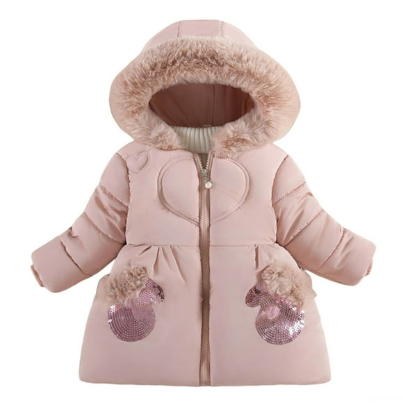 TBWNWG Girls Down Winter Coat Stylish Hooded Jacket for Girls Sequined Gloves Warm Outerwear for Ages 1 to 6 for Cold Weather Adventures,Size 3-4 Years