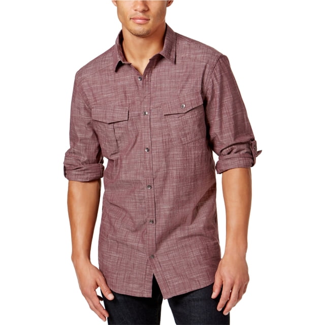 INC Camisa con botones utilitarios texturizados para hombre, Púrpura, X-Large