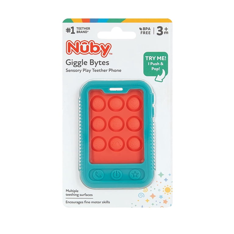 Nuby Giggle Bytes Sensory Popper Teething Toy, Coral/Aqua photo 8