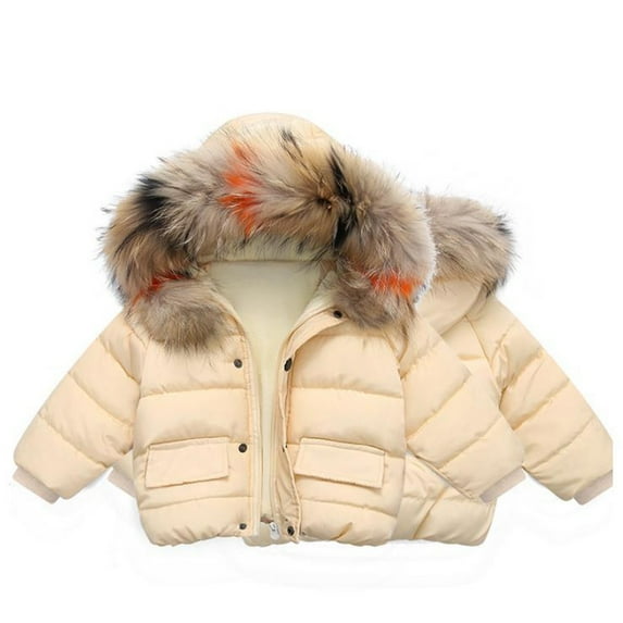 Verugu Toddler Baby Girls Boys Winter Coat Thicken Warm Jackets Baby Hooded Snow Outwear Coat Kids Winter Child Solid Color Hoodie Zipper Coats Keep Warm Jacket Beige, 3-4 Years