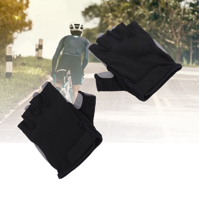 SHOCK ABSORBING BREATHABLE HALF FINGER CYCLING GLOVES FOR MOUNTAIN ROAD BIKING BLACK