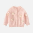 thumbnail image 2 of Rggeeun Toddler Girls Sweaters Handmade 3D Floral Detail Knit Cardigan Round Neck Long Sleeve Soft Thermal Pullover For Baby And Kids Youthful Tops,Pink,110, 2 of 3