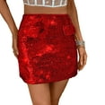 thumbnail image 2 of vigerkar Sparkly Sequin Mini Skirt,High Waisted Glitter Holiday Skirts,Disco Concert Outfit for Women (Red, L), 2 of 9