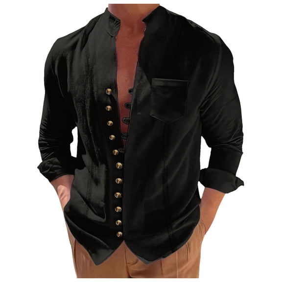 Bcfgryg Men's Long Sleeve Shirt Casual Solid Holiday Cardigan Shirts Tops Men Shirts Black
