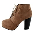 thumbnail image 2 of Forever Women Stacked Chunky Thick High Heels Ankle Boots Hidden Platform Lace Up Booties Camille-86 Suede Beige Taupe 6.5, 2 of 5