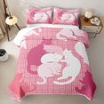 thumbnail image 2 of Manfei Pastel Cat Silhouette Twin Quilt Set, Grid Lattice Twin Coverlet Set, Pink White, 2pcs, 1 Bedspread and 1 Pillowcase, 2 of 7