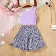 thumbnail image 3 of Toddler Girls Outfit Knit Solid Color Top Floral Elastic Waist Loose Shorts Set Clothing Sets,Size 9 Years-10 Years, 3 of 4