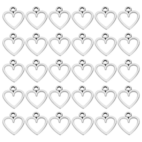Metal Charm Pendants, 100 Pcs Hollow Heart Shape Mini Pendant, Dark Silver