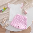 thumbnail image 3 of Kaprioy My First Easter Baby Girl Outfit Girls Clothes Rabbit Embroidery Smocked Flutter Sleeve T Shirt Top Plaid Ruffle Shorts Set Little Girls Clothes, 3 of 6