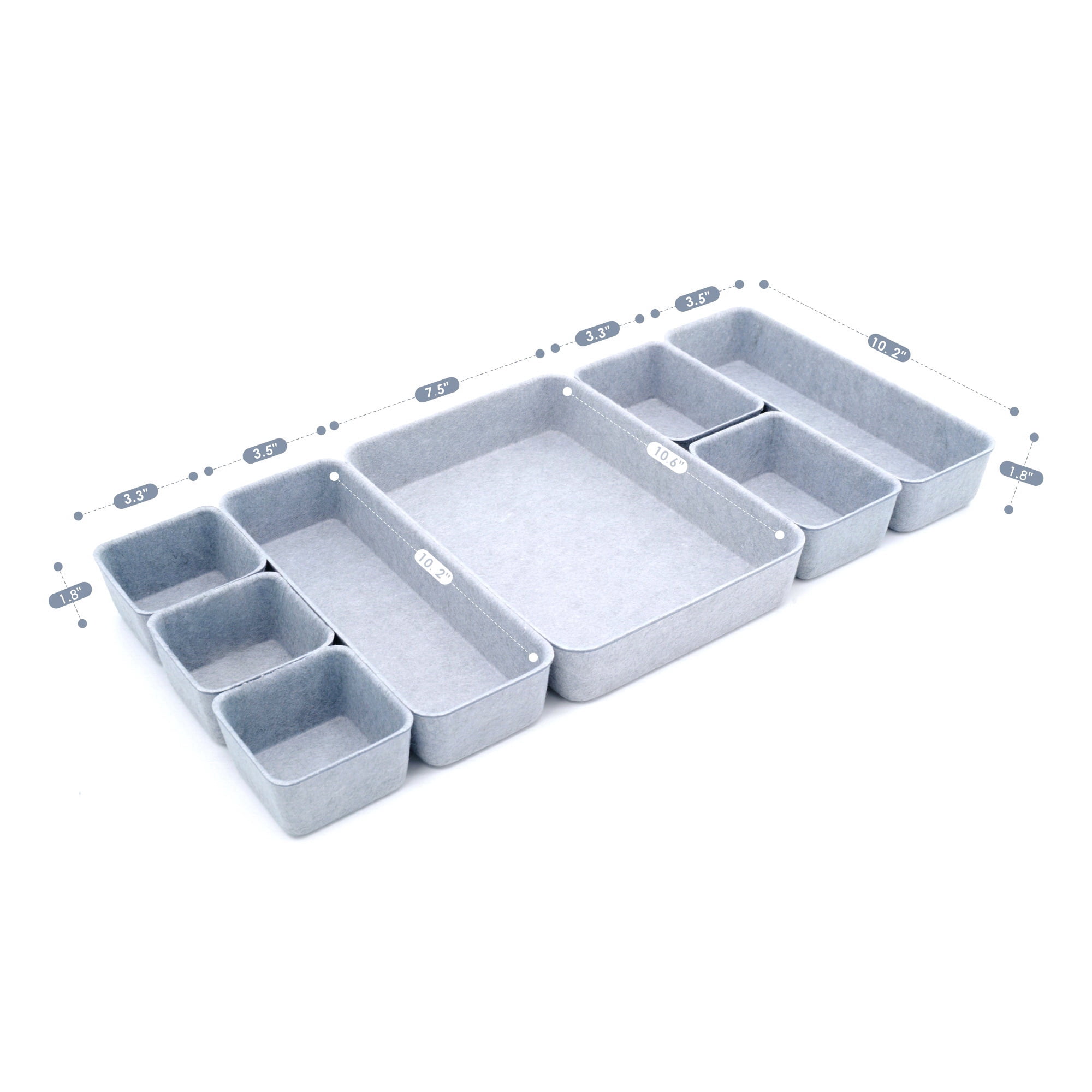 Welaxy Drawer organizers tray Felt storage bins office Desk Draw dividers Sleek Minimalist Lifestyle chic style aesthetics room interior decor 8-piece (Glacier gray)