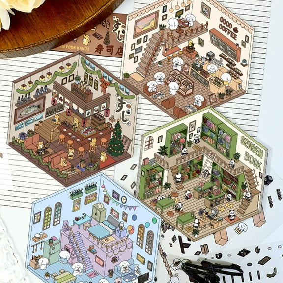 Chmadoxn DIY 3D House Stickers, Fun DIY Stickers Scene Make Your Own Supermarket, Cute 3D Cartoon Scene Stickers for Adult Relief Stress Pass The Time