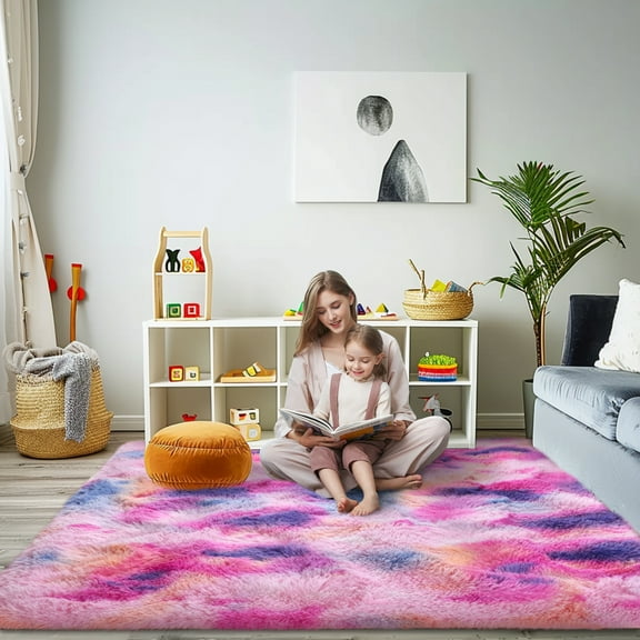 Conbriboy Luxury Fluffy Rug, Soft Indoor Modern Carpets for Living Room Bedroom Nursery Home Decor, 8x10 Feet,Rainbow