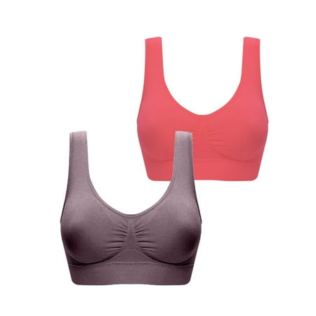 ATOYSOY 2 Pack Plus Size Sports Bra Everyday Bra Yoga Activewear Clearance Bralette Underwear Teens Push Up Breathable Comfort Bra Wireless Ruched Tank Tops Watermelon Red XXXL