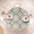 thumbnail image 4 of Ambesonne Geometric Fitted Round Tablecloth, Squares Pattern Checkered, 45"- 56" Diameter, Pale Teal Taupe and Eggshell, 4 of 5