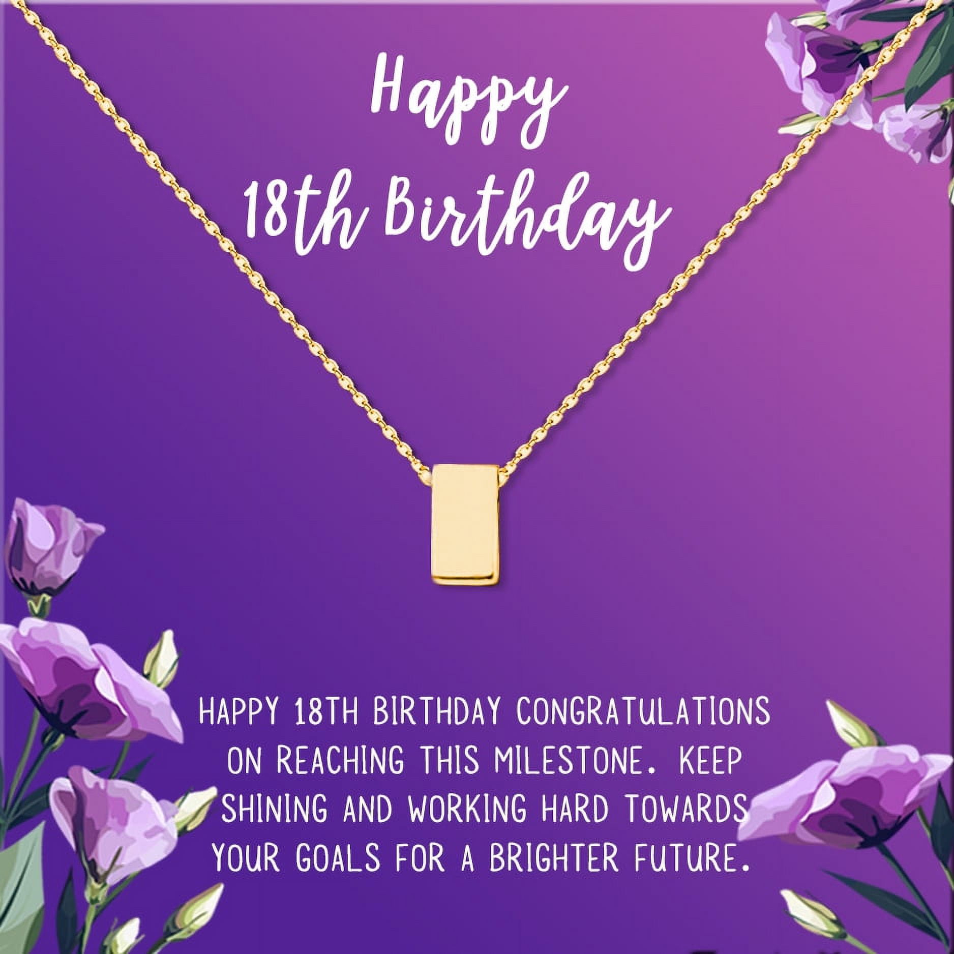 Anavia Happy 18th Birthday Gifts Stainless Steel Fashion Necklace Birthday Card Jewelry Gift for Girl, Birthday Gift for Daughter-[Gold Cube, Royal Purple Gift Card]