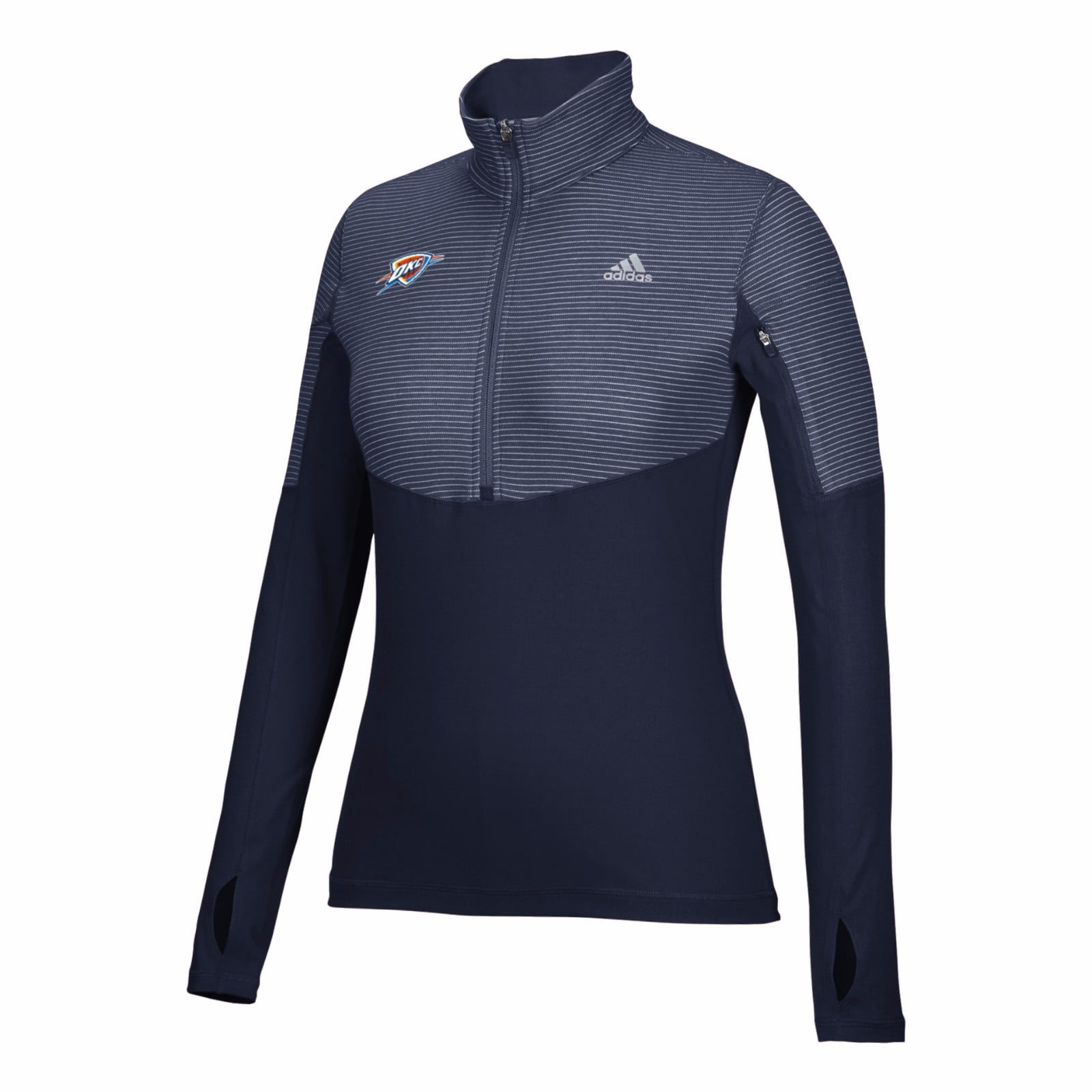Oklahoma City Thunder NBA Adidas Navy Blue Lightweight Climalite Half Zip Team Logo Pullover Jacket For Women by Adidas