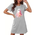 thumbnail image 4 of Sakmal Robes de Nuit d'Halloween Moomoo pour Femmes Grande Taille Confortables Grises Légères Robe de Maison Col Rond Manches Courtes Courte Imprimé Fantôme Robes de Nuit P-2TG, 4 of 5