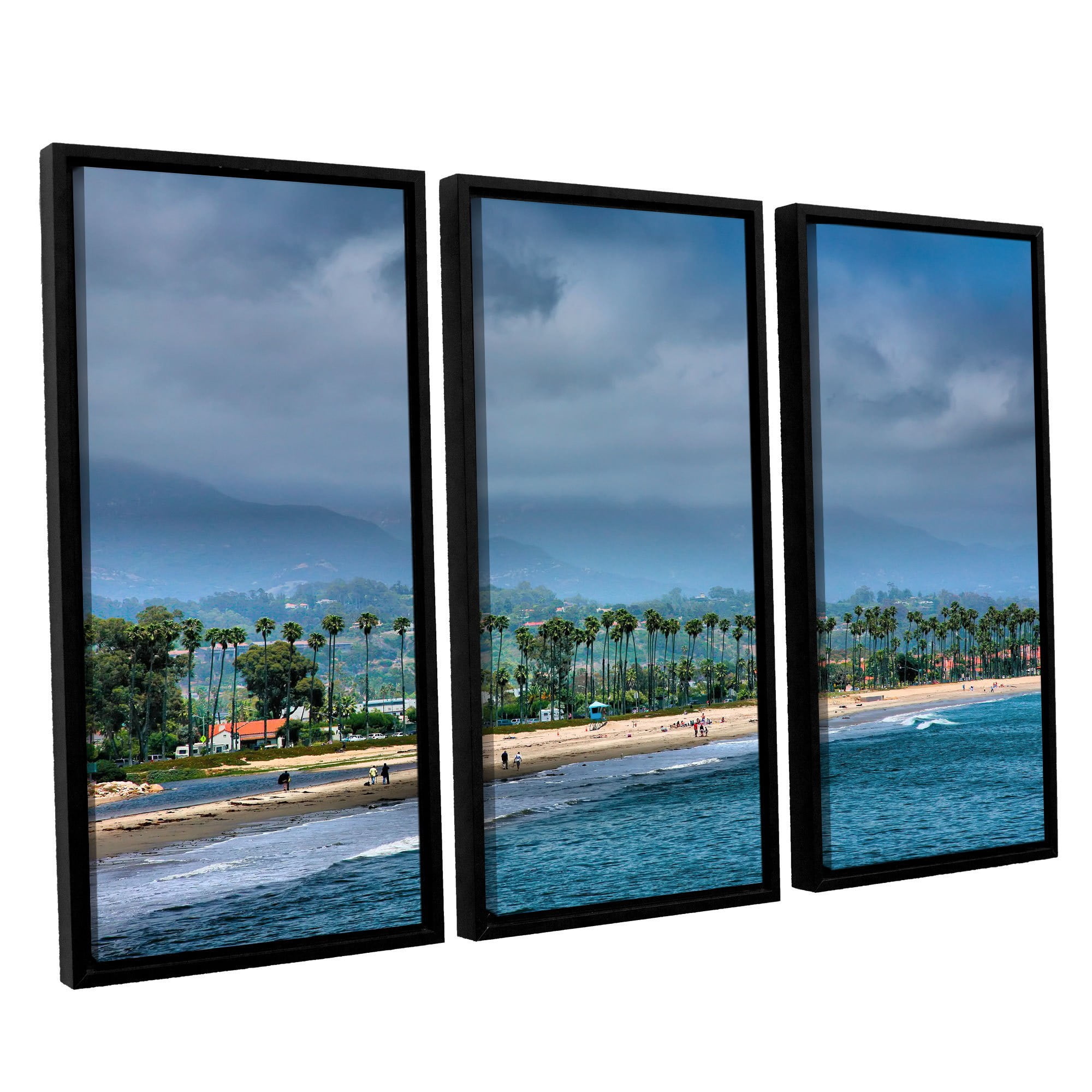 ArtWall Steve Ainsworth "The Beach At Santa Barbara" 3-Piece Floater-framed Canvas Set
