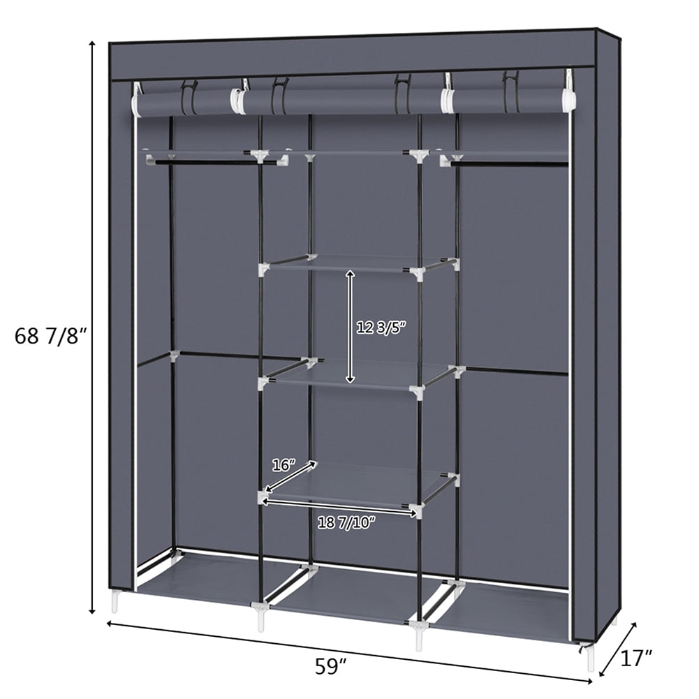 Private Jungle 69" Portable Clothes Closet Non-Woven Fabric Wardrobe with 2 Hanging Rods, 9 Storage Shelves, Storage Organizer, Gray Private Jungle 69" Portable Clothes Closet Non-Woven Fabric Wardrobe with 2 Hanging Rods, 9 Storage Shelves, Storage Organizer, Gray