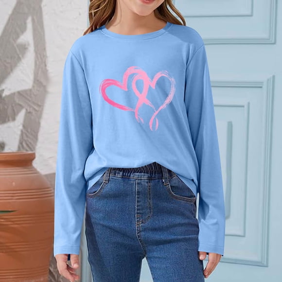 Blusas y camisas de manga larga con cuello redondo CUHK Top estampado de cuello redondo para primavera y verano Jersey informal Camisa básica de manga larga para niños y niñas Blusa de poliéster para