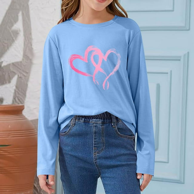 Blusas y camisas de manga larga con cuello redondo CUHK Top estampado de cuello redondo para primavera y verano Jersey informal Camisa básica de manga larga para niños y niñas Blusa de poliéster para