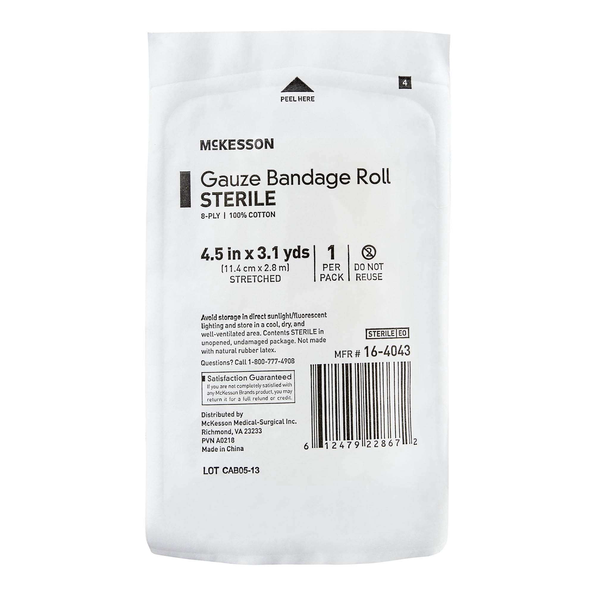 McKesson Gauze Bandage Rolls - Sterile Woven Cotton, 4.5 in x 3.1 yd, 100 Ct