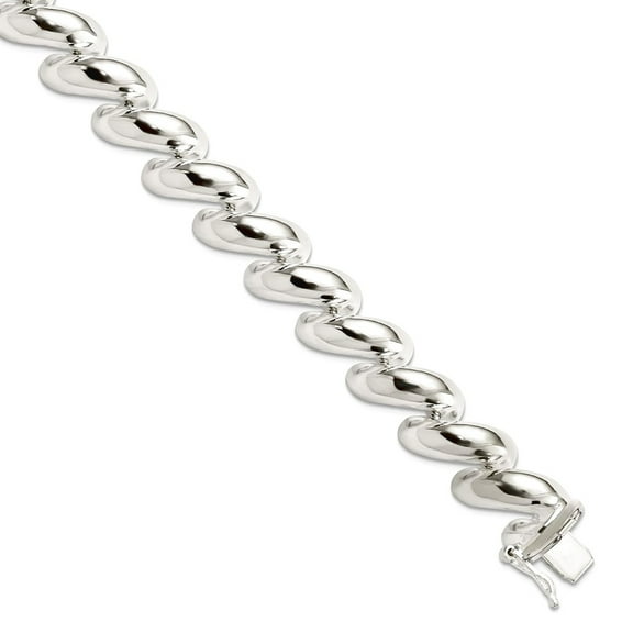 925 Sterling Silver Polished Box Catch Closure San Marco Bracelet 7 Inch-Box Clasp 12mm Wide Link-Bracelet for Women