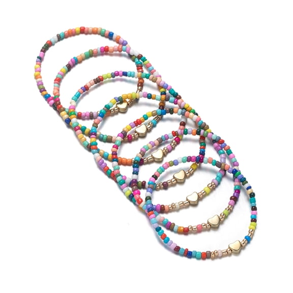 7 Pieces Elastic Beaded Bracelet Set For Women Colorful Stretchy Jewelry Gift