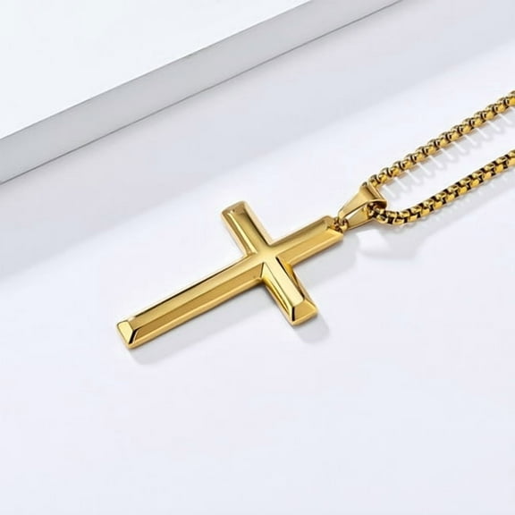 14K Yellow Gold Classic Punk Pray Cross Pendant for Men Women Silver Gold Color Jewelry Gifts